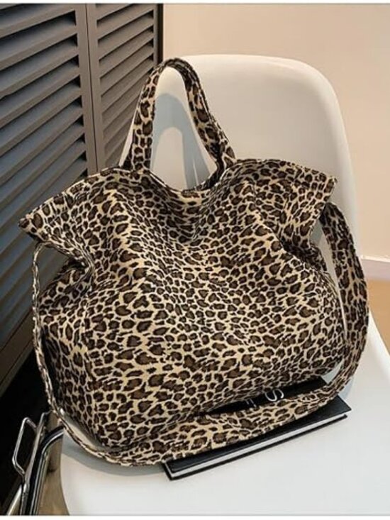 Handbags - Large Capacity Leopard Print Hobo Bag with Adjustable Shoulder Strap